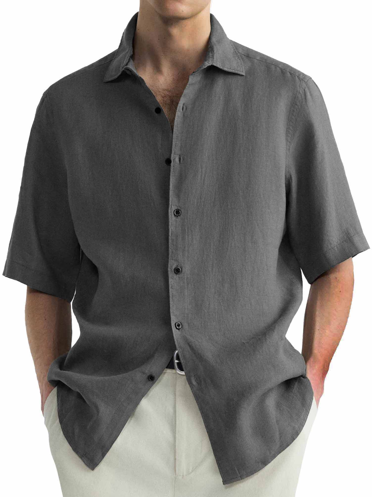 Herren Baumwolle Hawaiian Sommer Bequem Lässig Grundlegend Einfarbig Kurzarmhemd-deurabatt