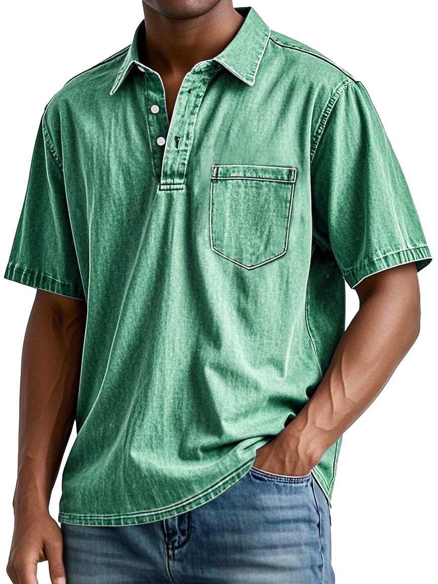 Herren Retro Revers Tasche Freizeitmode Kurzarm POLO Hemd-deurabatt