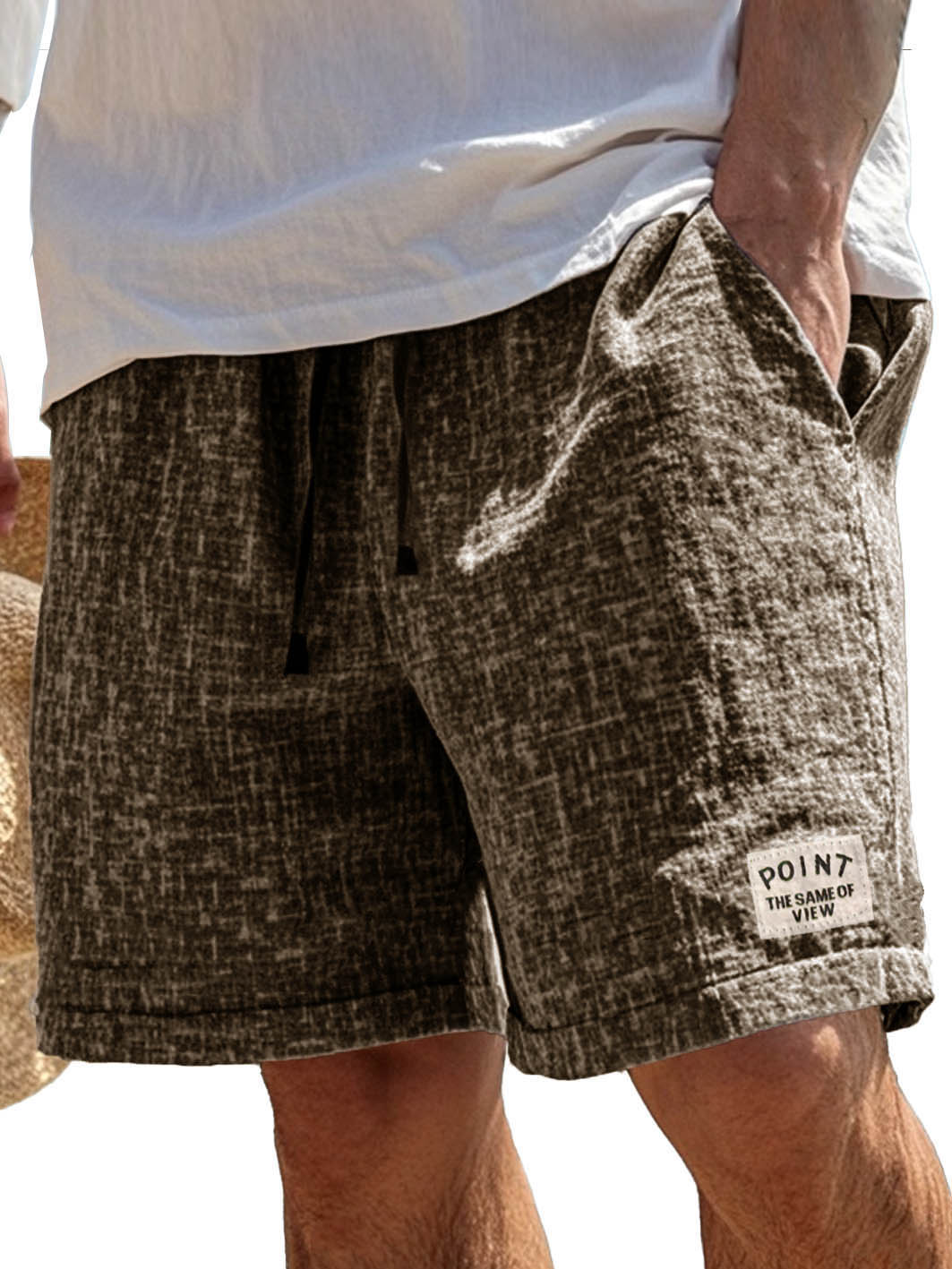 Herrenmode Freizeit Shorts aus Hanfstoff mit besticktem Logo auf der Tasche-ZierMode