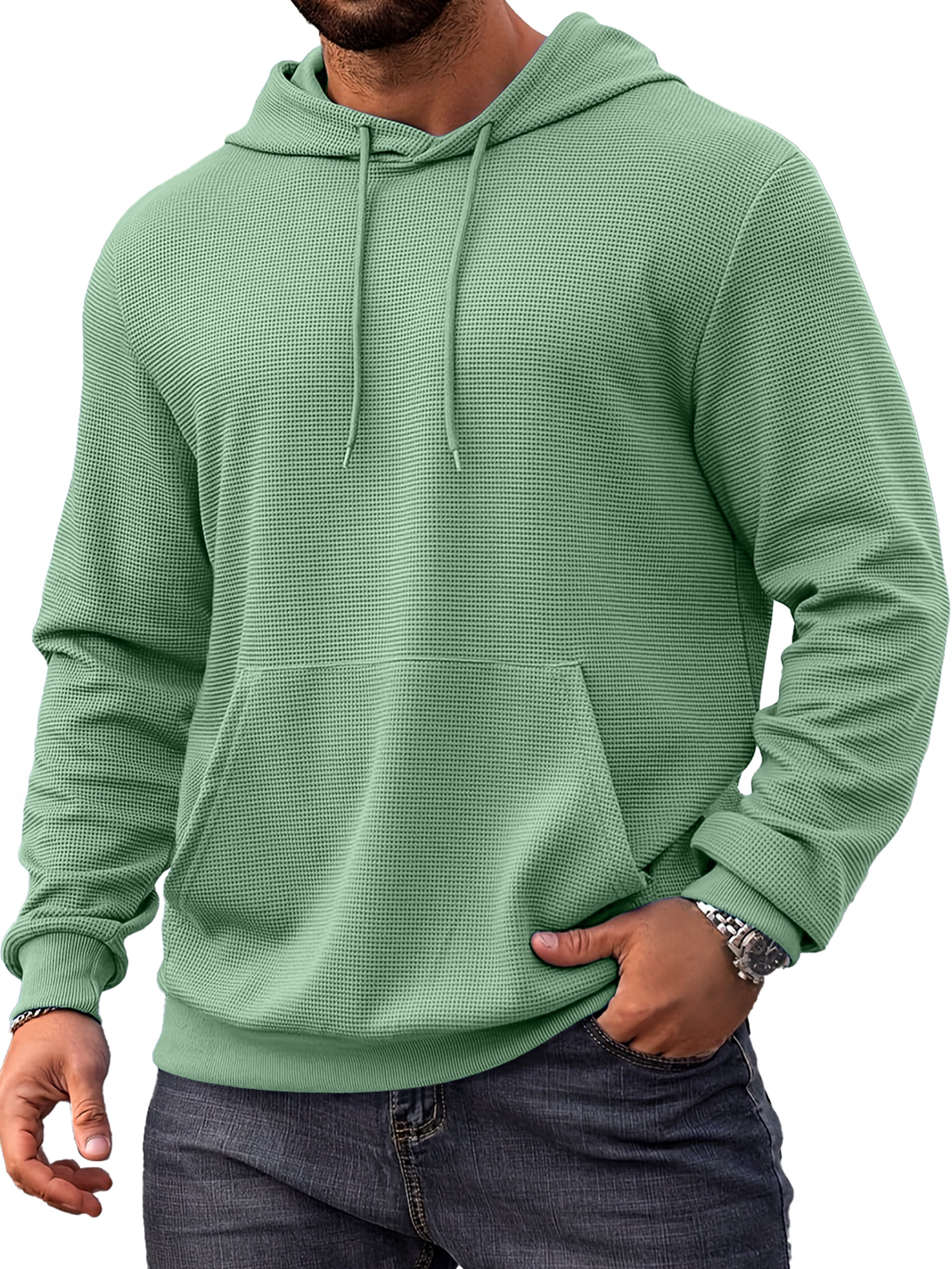 Herren Alltags Einfach Waffel Bequem Langarm Kapuzenpullover-deurabatt