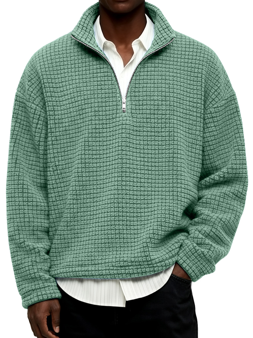 Herren Daily Textured Stehkragen Reißverschluss Freizeit Sweatshirt-deurabatt