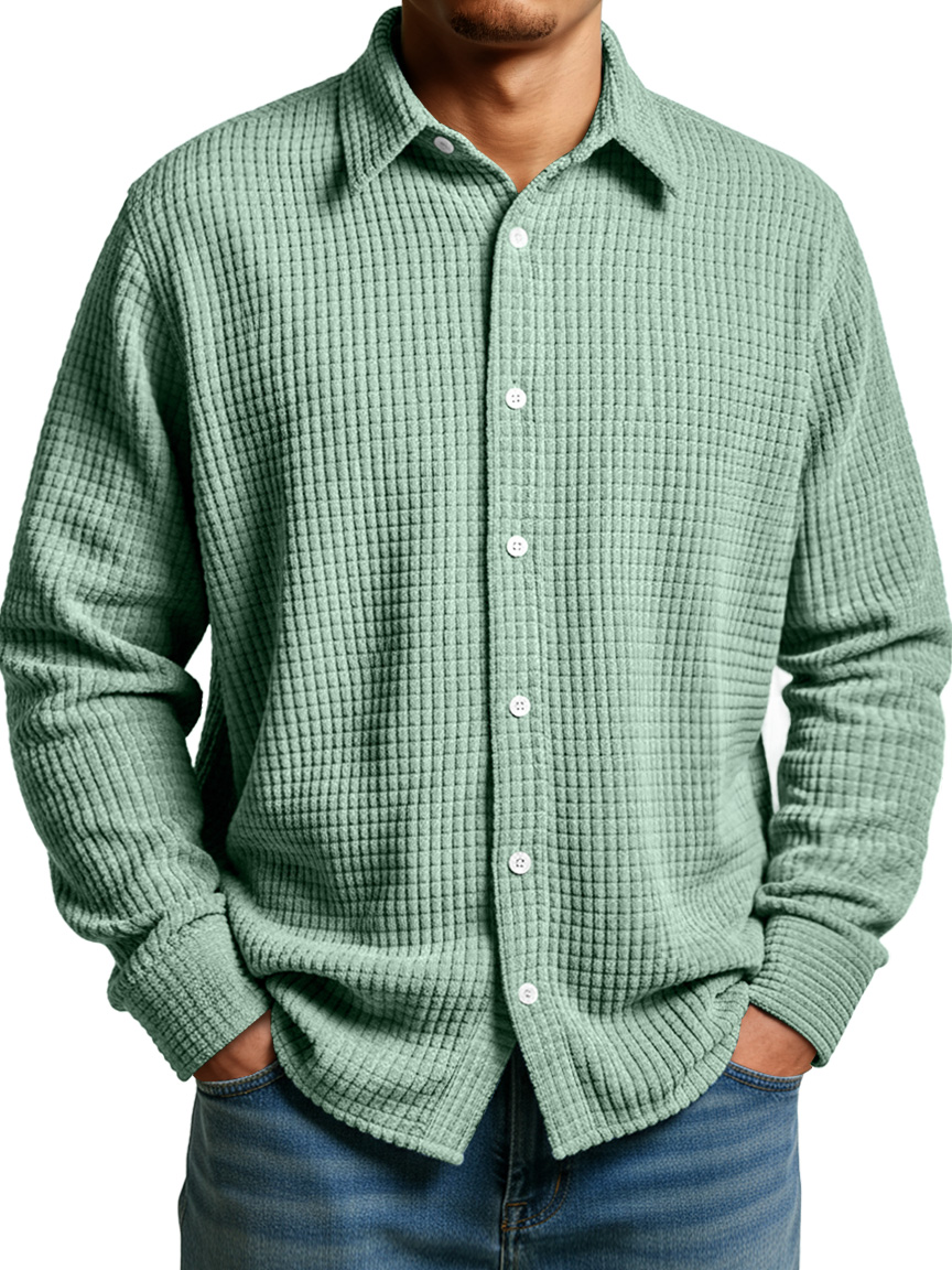 Herren Einfaches Maiskaromuster Lässiges Revers Button-Down Langarmhemd-deurabatt