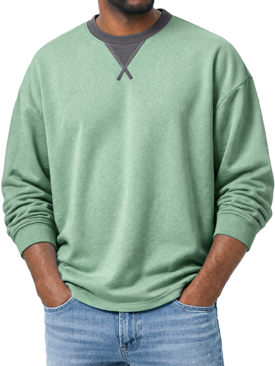 Herren Rundhals Langarm-T-Shirt mit einem Überkreuzdesign, lässig und bequem-deurabatt