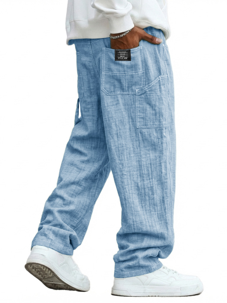 Herren Freizeit Leinen Mehrfach-Taschen Lockere Lange Hosen-deurabatt