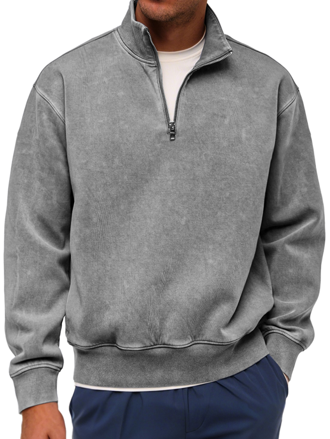 Herren Retro Mode Stehkragen Reißverschluss Lässiger Lockere Sweatshirt-deurabatt