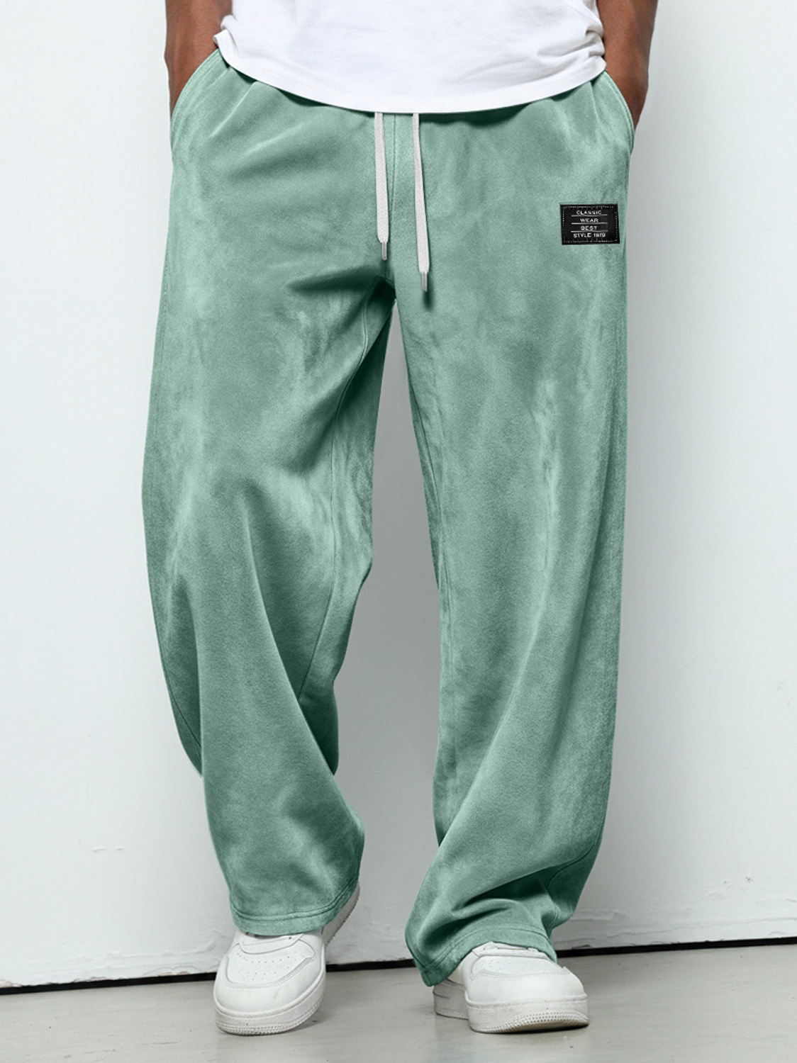 Herren einfache Wildleder bestickte Logo lockere einfarbige Hose-deurabatt