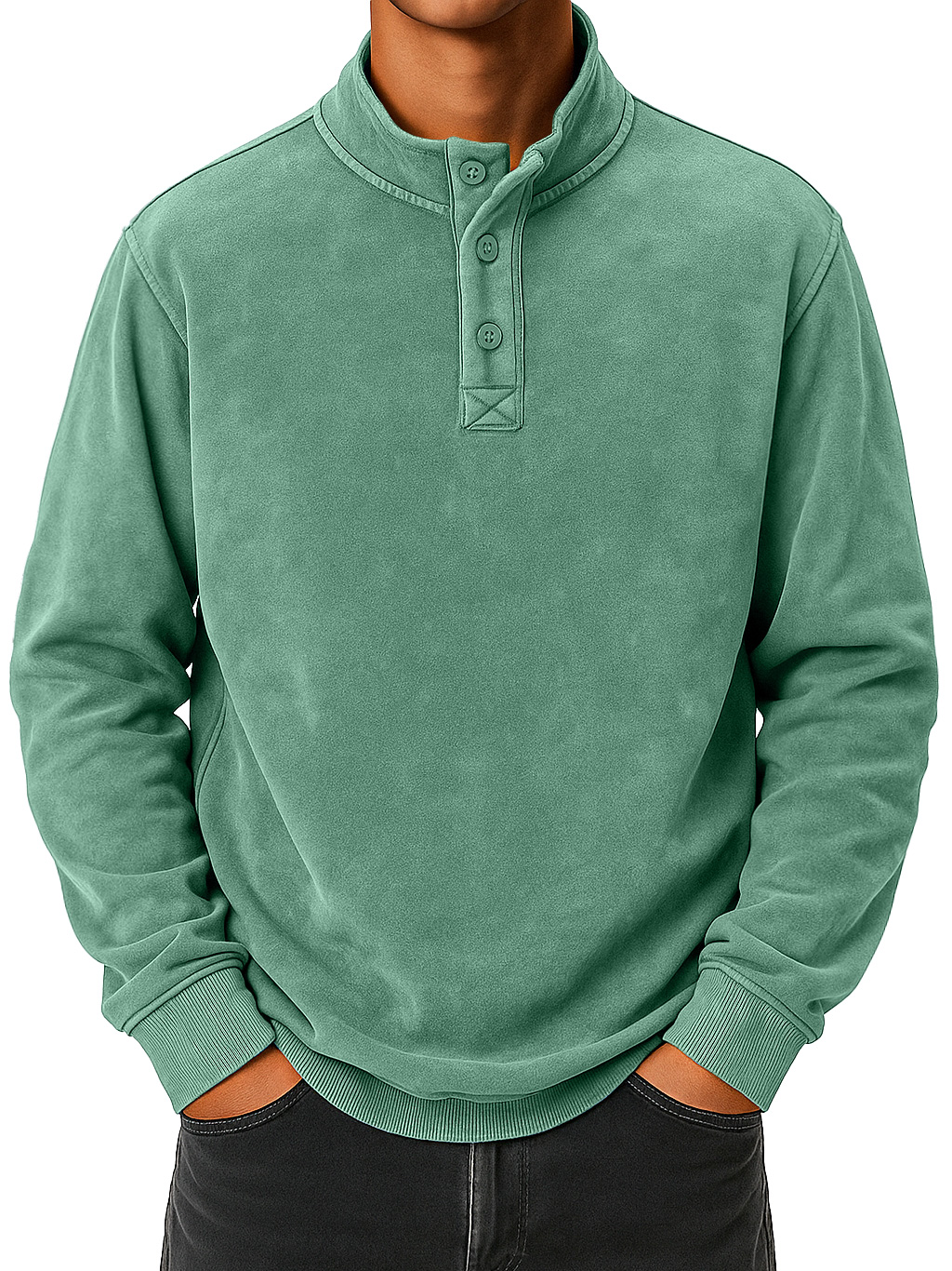 Herren Vintage abgenutzter Stehkragen Knopf-down bequemer Sweatshirt-deurabatt