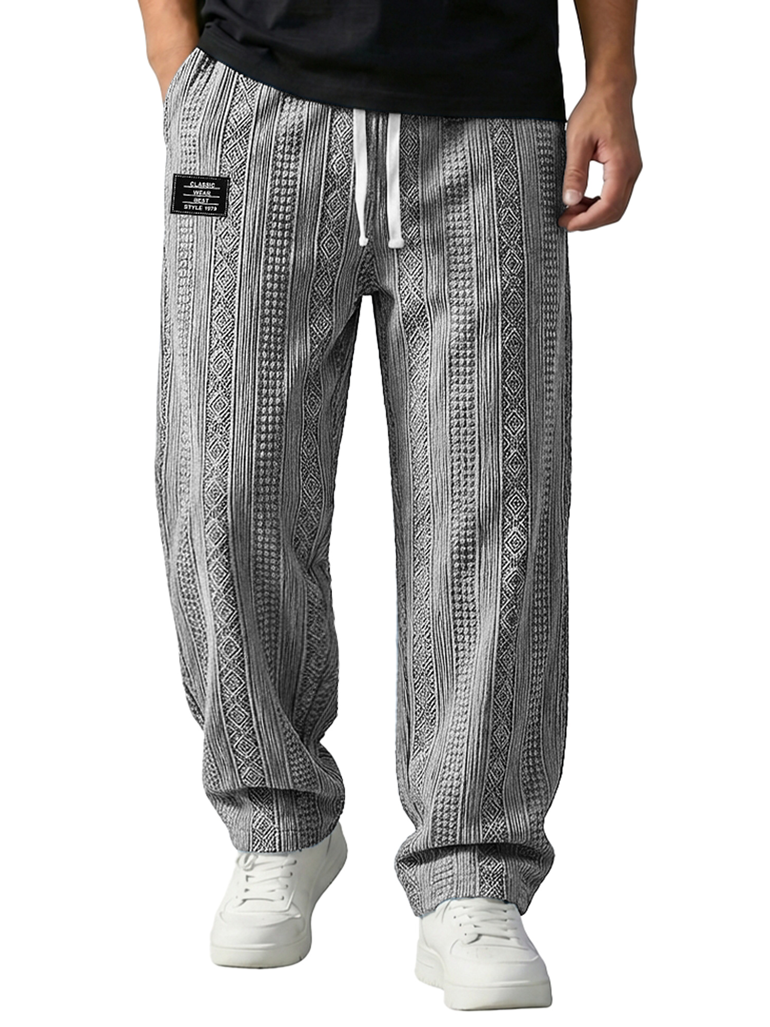Herren Jacquard Texturierte Bestickte Logo Lässige Lockere Hose Mit Elastischem Bund-deurabatt