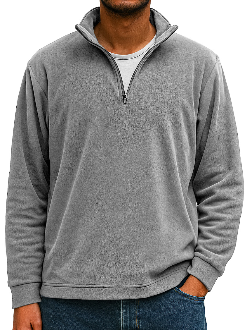 Herren Einfaches Lässiges Rippkragen Reißverschluss Langarm T-Shirt-deurabatt