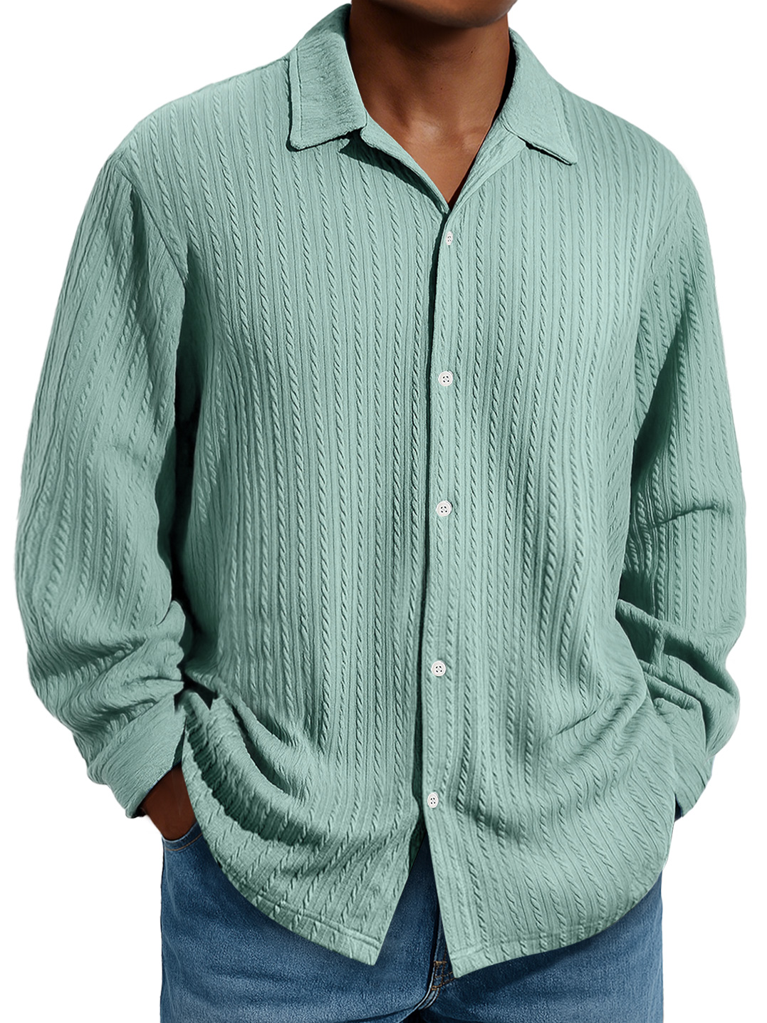 Herren Daily Jacquard Struktur Freizeit- und Komfort Langarmhemd-deurabatt