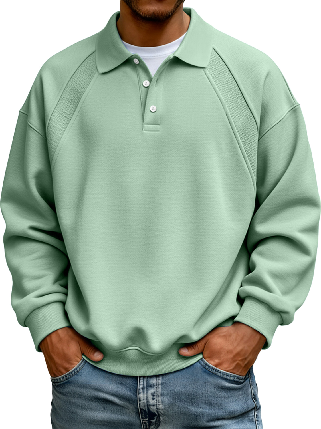 Herren Einfaches Patchwork Revers Knopf Langarm Sweatshirt-deurabatt