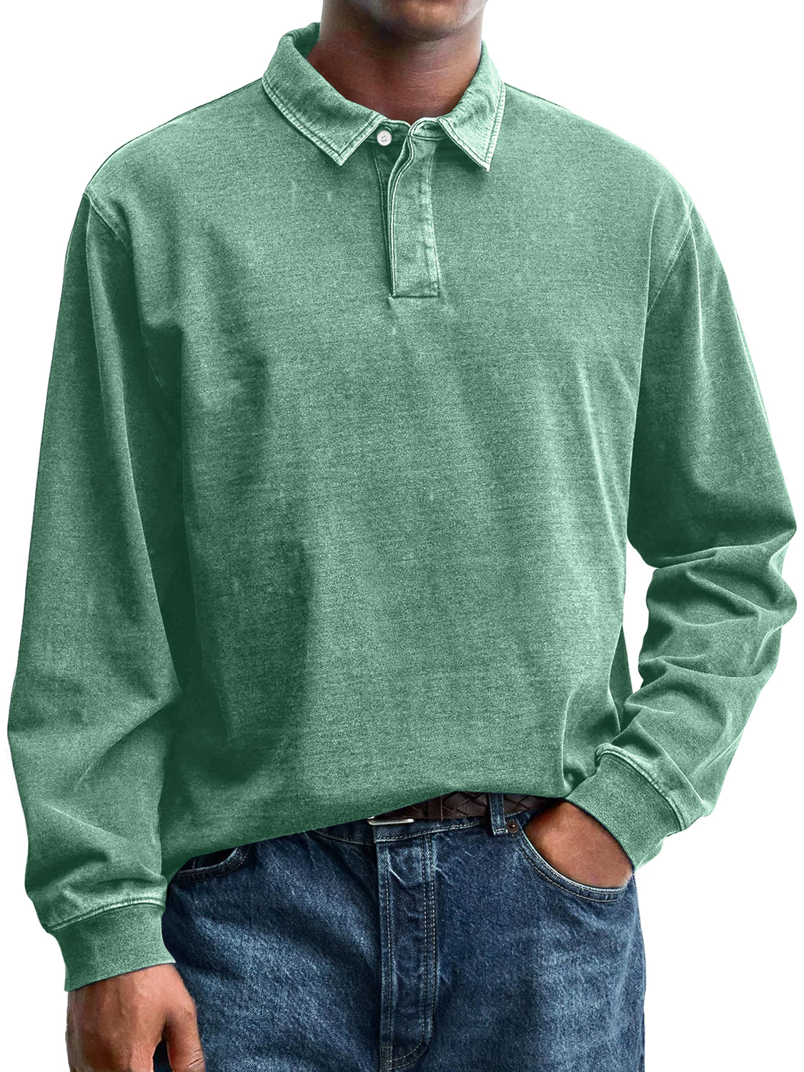 Herren Retro Alltag Kragen Knopf Lässig Langarm Polohemd-deurabatt