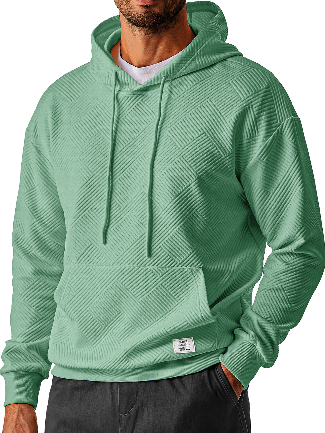 Herren Alltags Einfach Texturiertes Besticktes Logo Kapuzenpullover mit langen Ärmeln-deurabatt