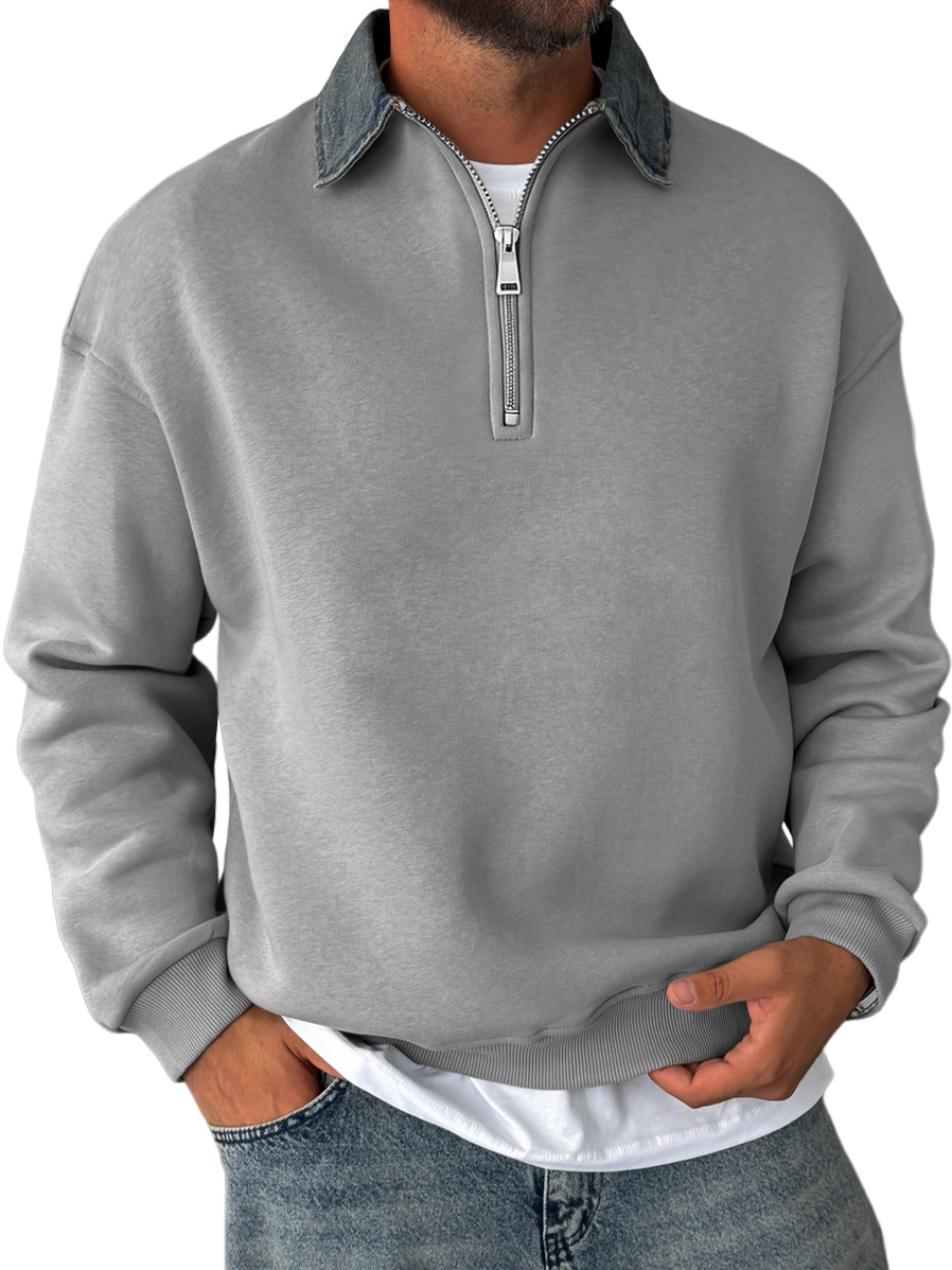 Herren Daily Stitching Revers Zipper Freizeit Sweatshirt-deurabatt