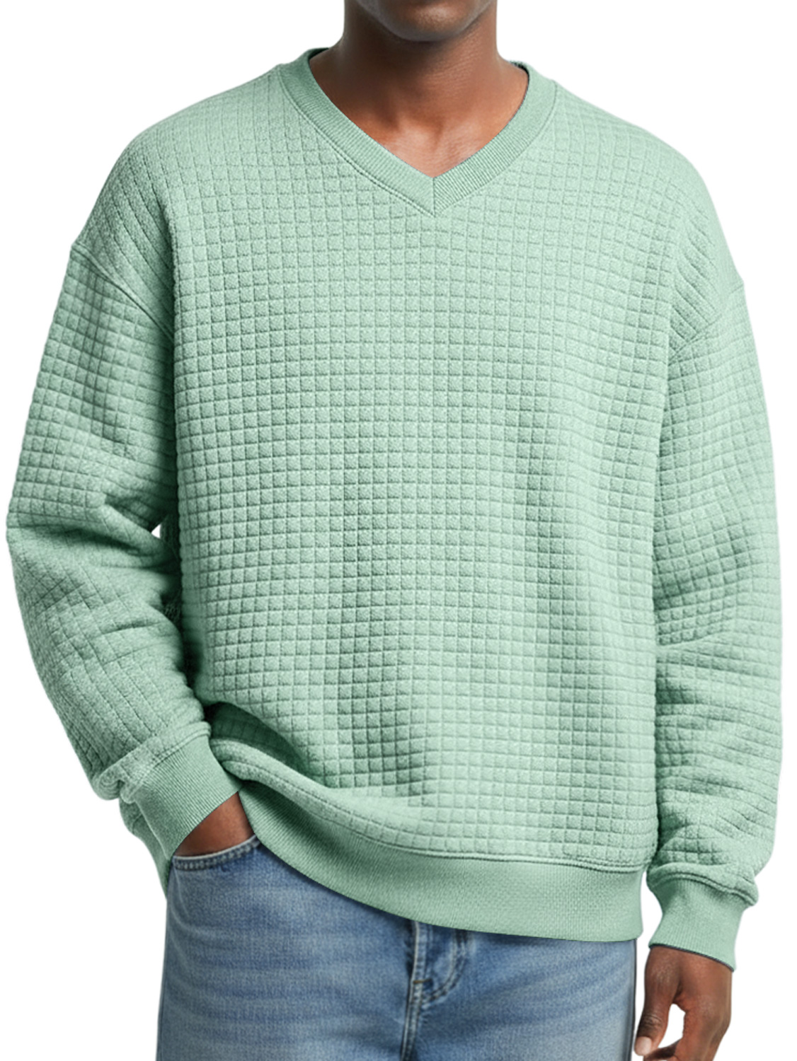Herren V-Ausschnitt Kleine Karomuster Einfache Freizeit Sweatshirt-deurabatt