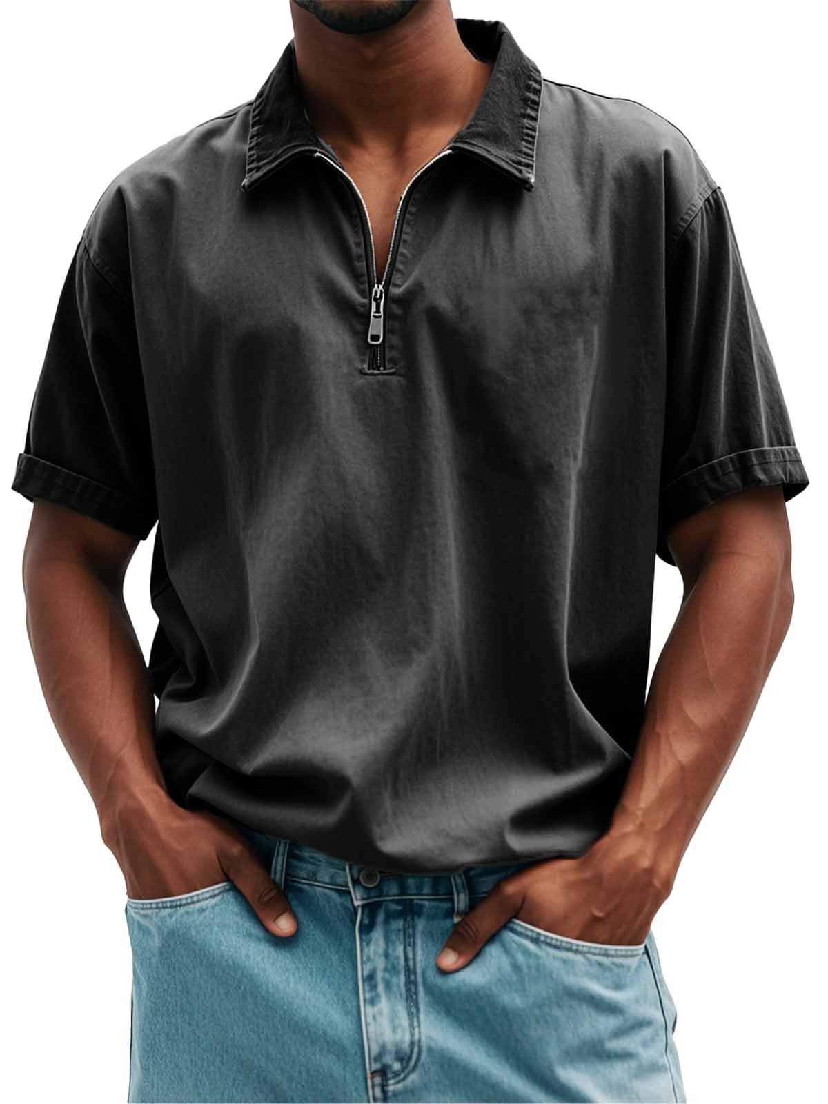 Herrenmode Retro Freizeit Stehkragen Kurzarm Polohemd-deurabatt