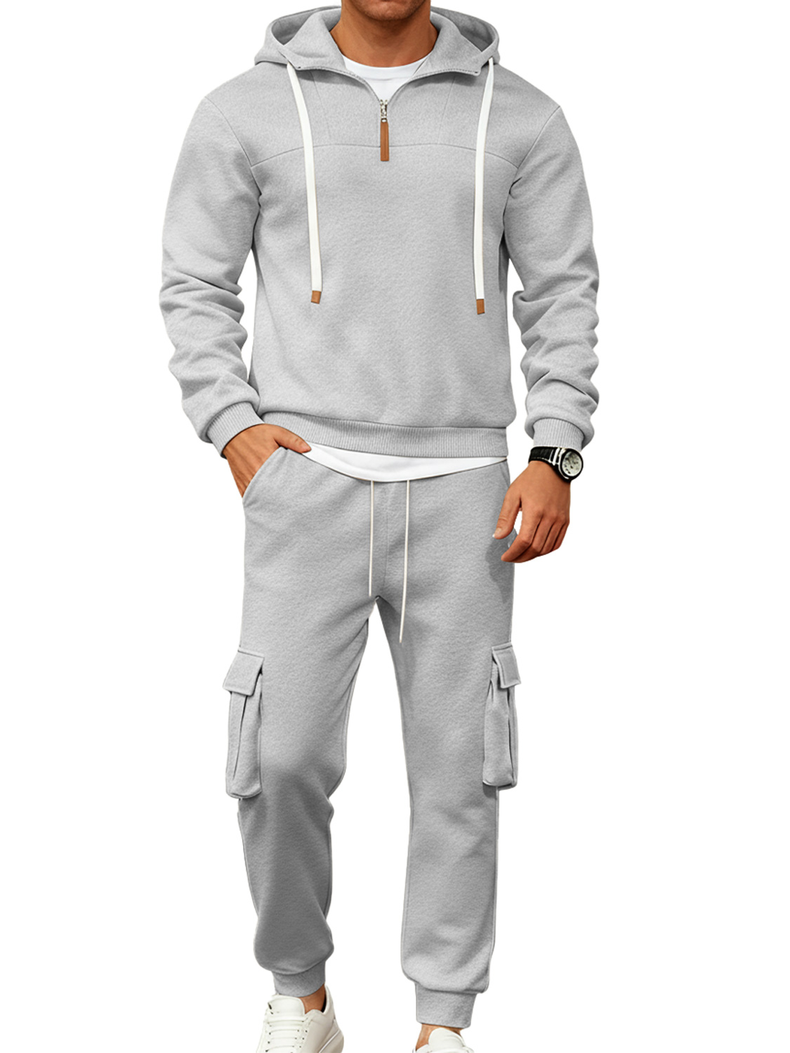 Herren Freizeit Reißverschluss Kapuzen Sweatshirt Sportbekleidung Zweiteiliges Set-deurabatt