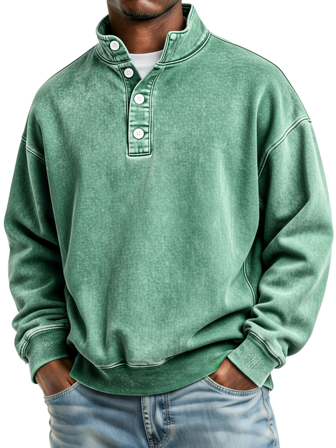 Herren Retro Stehkragen Knopf Lässiger Lockere Sweatshirt-deurabatt