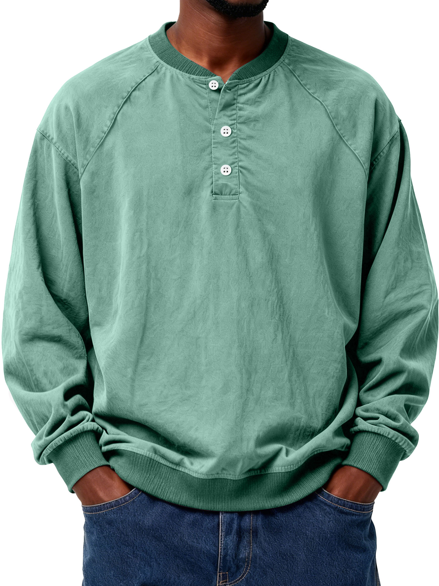 Herren Freizeit Patchwork Raglan Einfarbig Arbeitshemd Henley-deurabatt