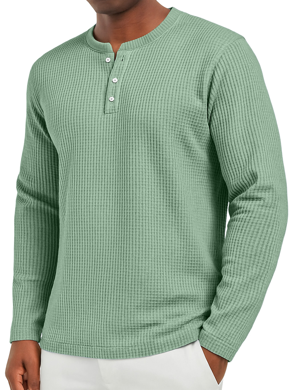 Herren Alltags Waffel Freizeit Button-Down Langarm Henley-deurabatt