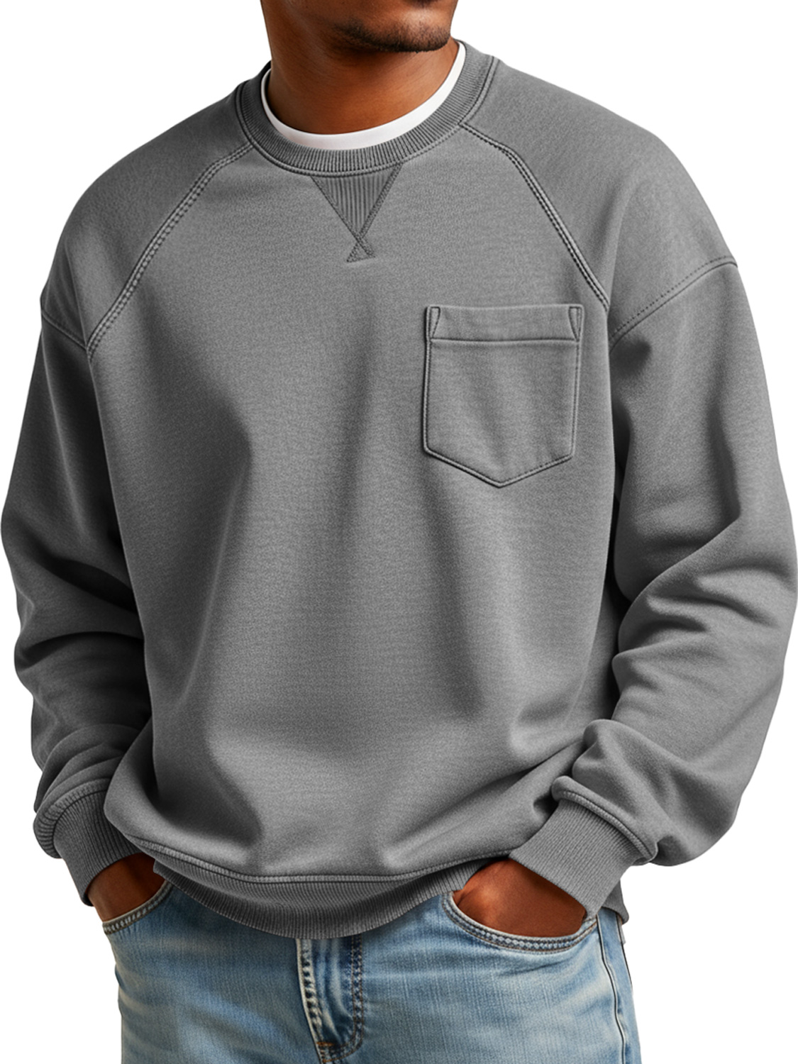 Herren Einfaches Rundhals-Patchwork Lässiges Weites Sweatshirt-deurabatt