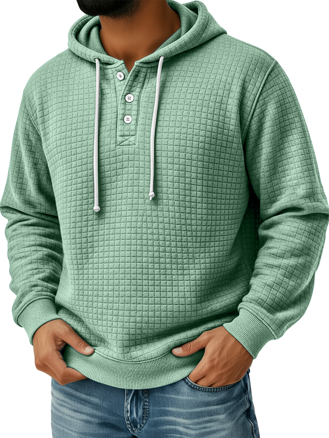 Herren Kleine Karierte Knopf Kapuzen Freizeit Lockere Sweatshirt-deurabatt