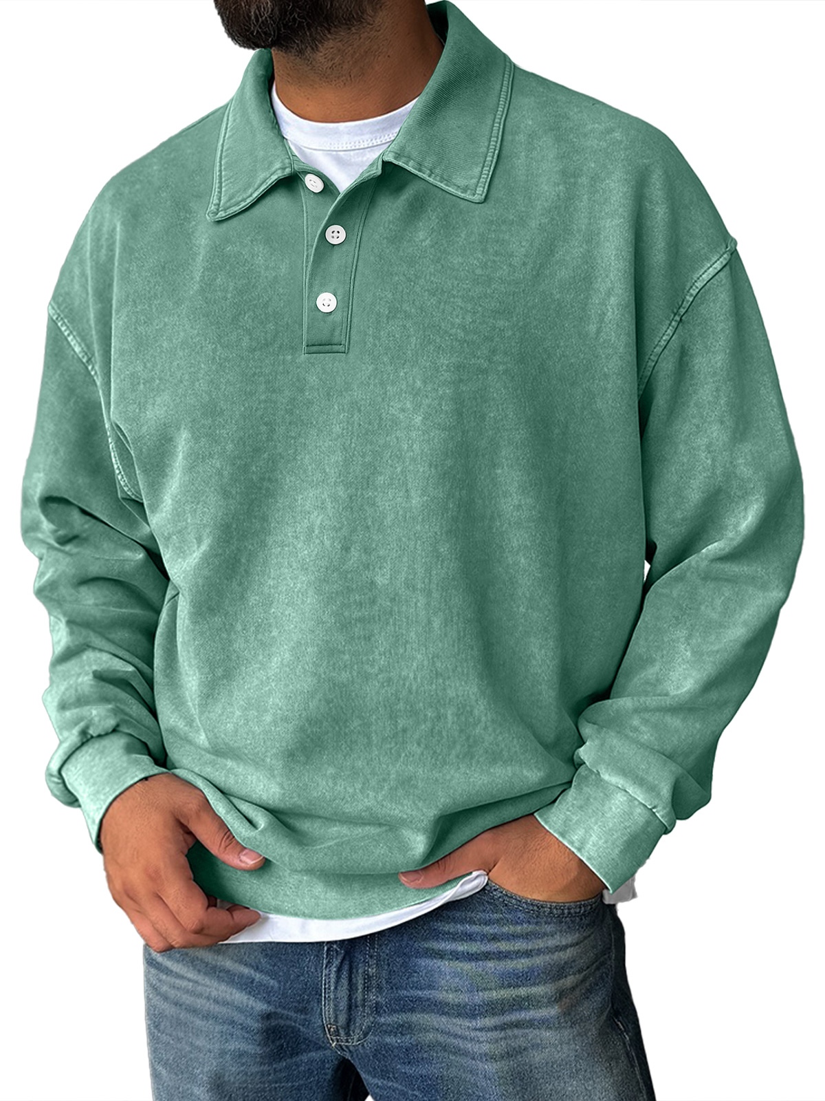 Herren Retro Alltagskragen Button-Down Bequemer Sweatshirt-deurabatt