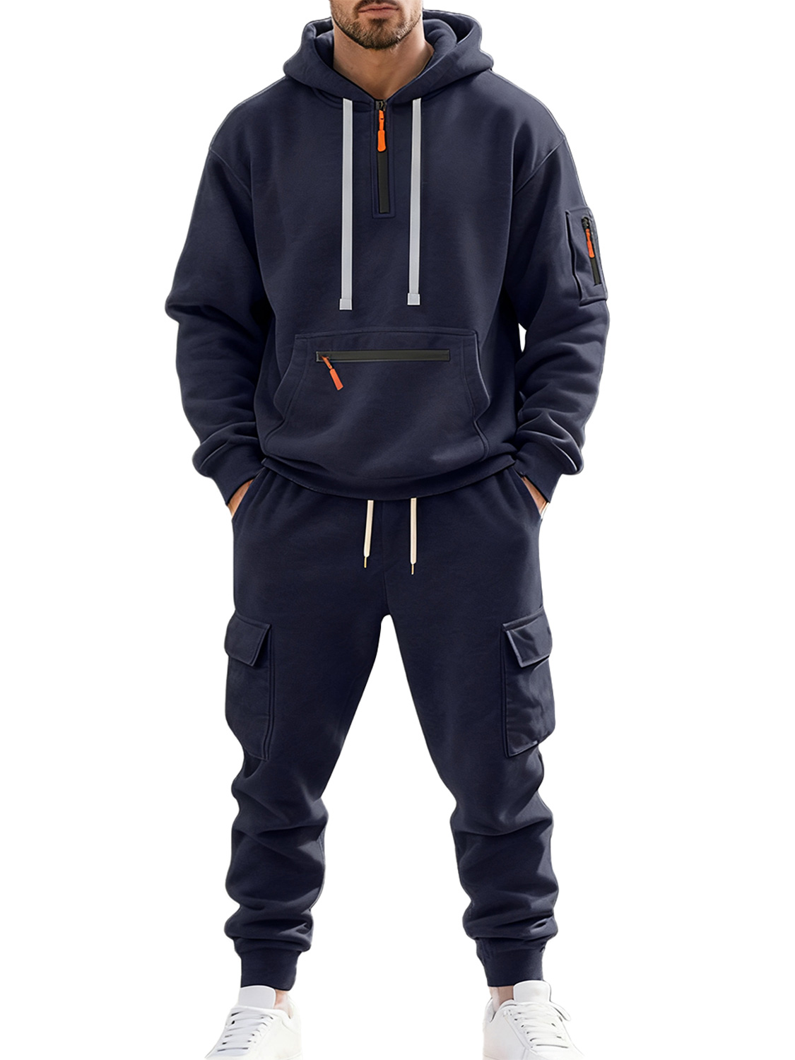 Herren Herbst- und Winter-Fleece Freizeit Reißverschluss Sweatshirt Multi-Taschen Overall Set-ZierMode