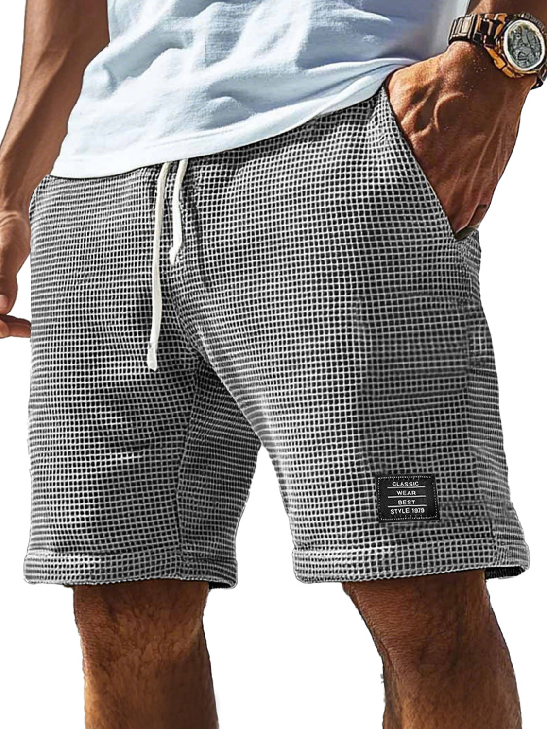 Herren Alltagscord-Waffel bestickte Logo Freizeitshorts-ZierMode