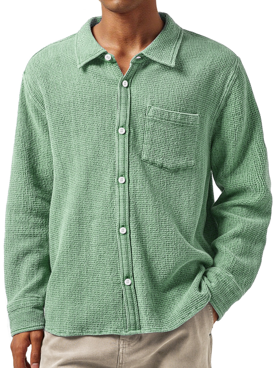 Herren Daily Waffle Texture Revers Tasche Lässige Langarmshirt-deurabatt