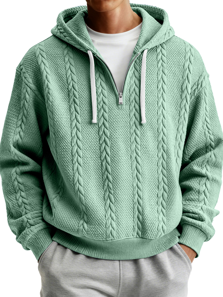 Herren Einfacher Texturierter Lässiger Reißverschluss Kapuzenpullover-deurabatt