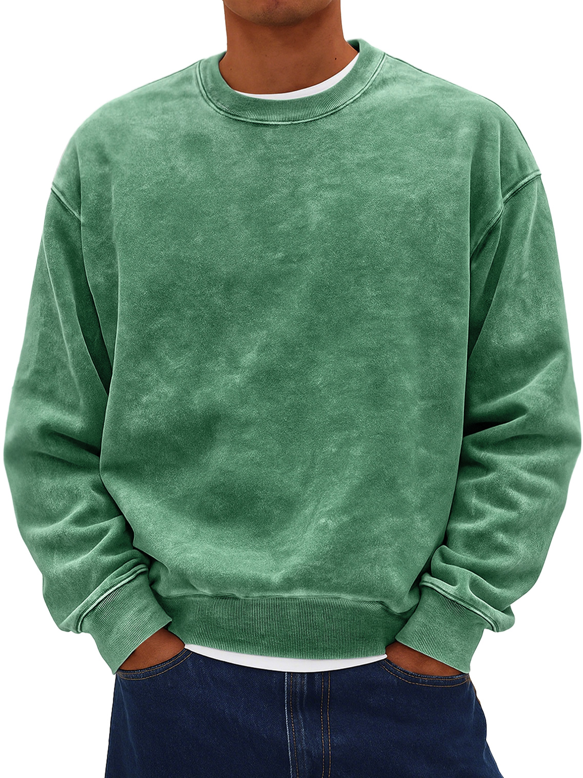 Herren Retro Daily Rundhals Baumwolle gewaschen abgenutzter Sweatshirt-deurabatt