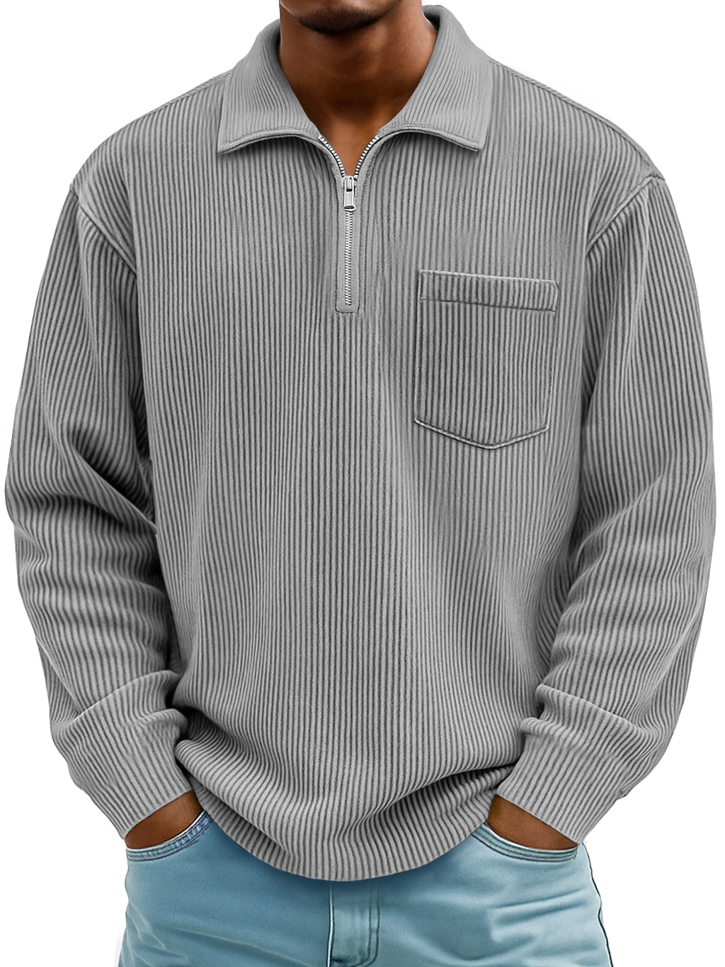 Herren Daily Casual Rippkragen Manhattan Lockere Langarm-Polohemd-deurabatt