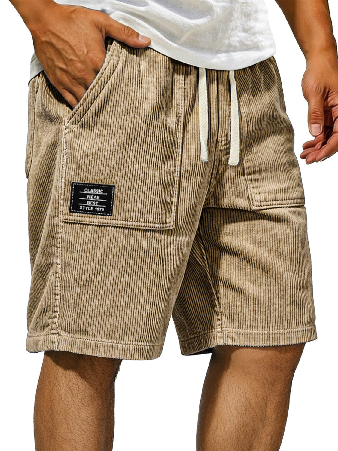 Herren Vintage Corduroy Shorts mit aufgesetzten Taschen und gesticktem Logo