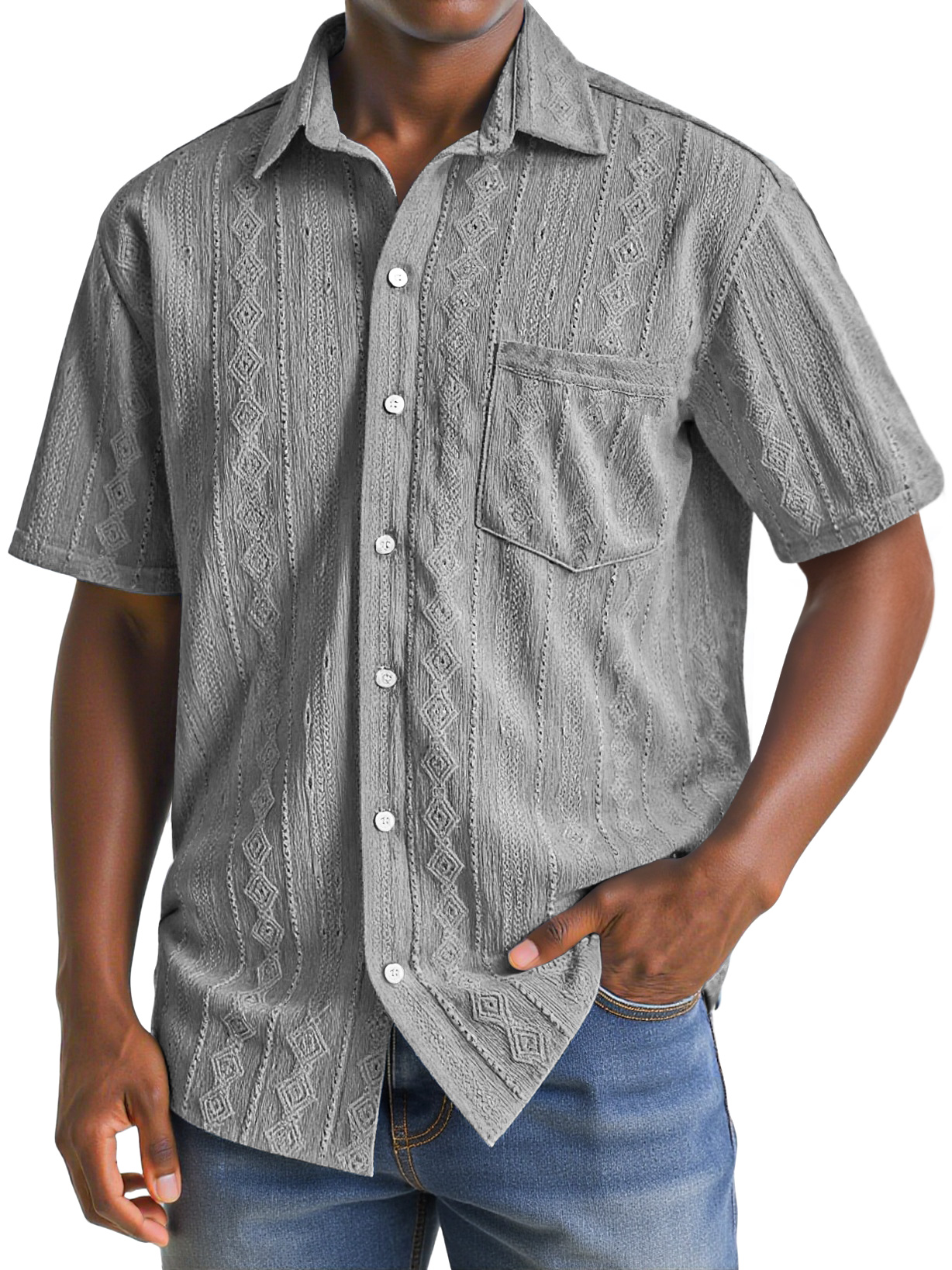 Herren Daily Texture Casual Pocket Revers Einfarbig Bequem Kurzarmhemd-deurabatt