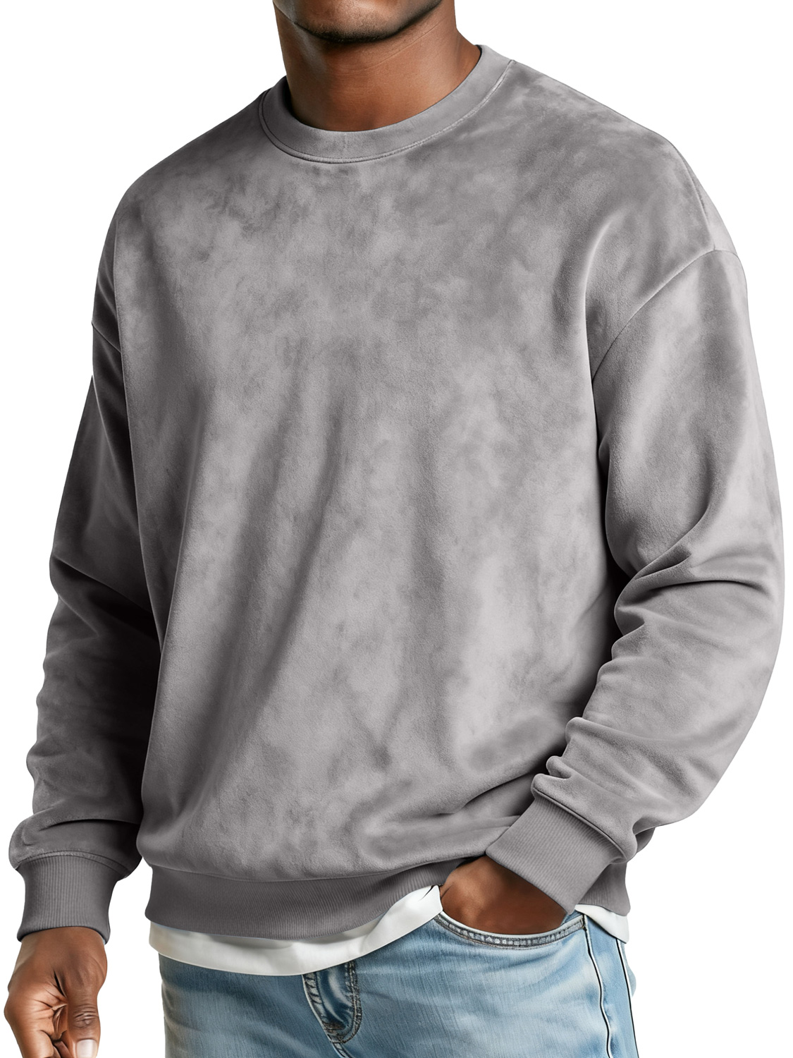 Herren Crew Neck Wildleder Freizeit Bequem Sweatshirt-deurabatt