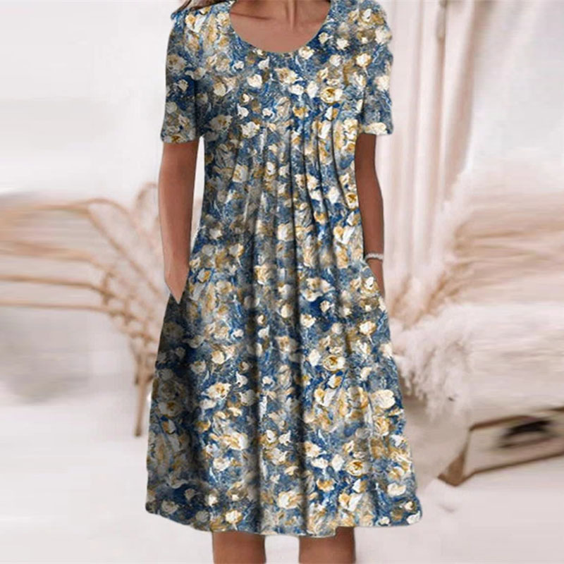 Women's Round Neck Short Sleeve Floral Print Dress