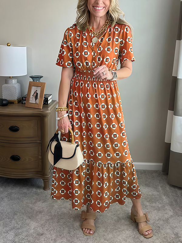 CLEARANCE🔥 Summer Elastic Waistband Printed Dress
