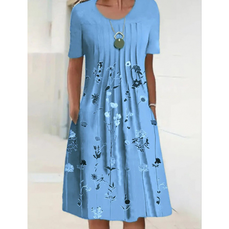 Women's Round Neck Short Sleeve Floral Print Dress