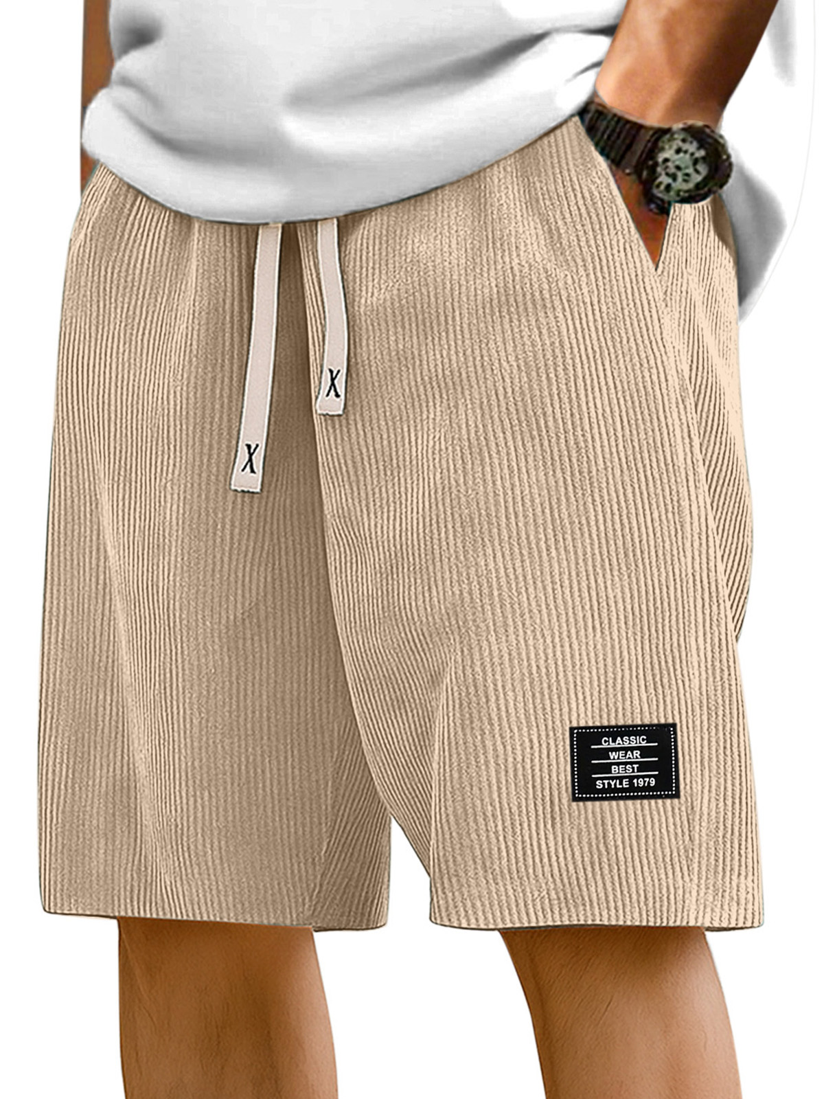 Herren Einfache Einfarbige Pit Stripe Logo Freizeitshorts