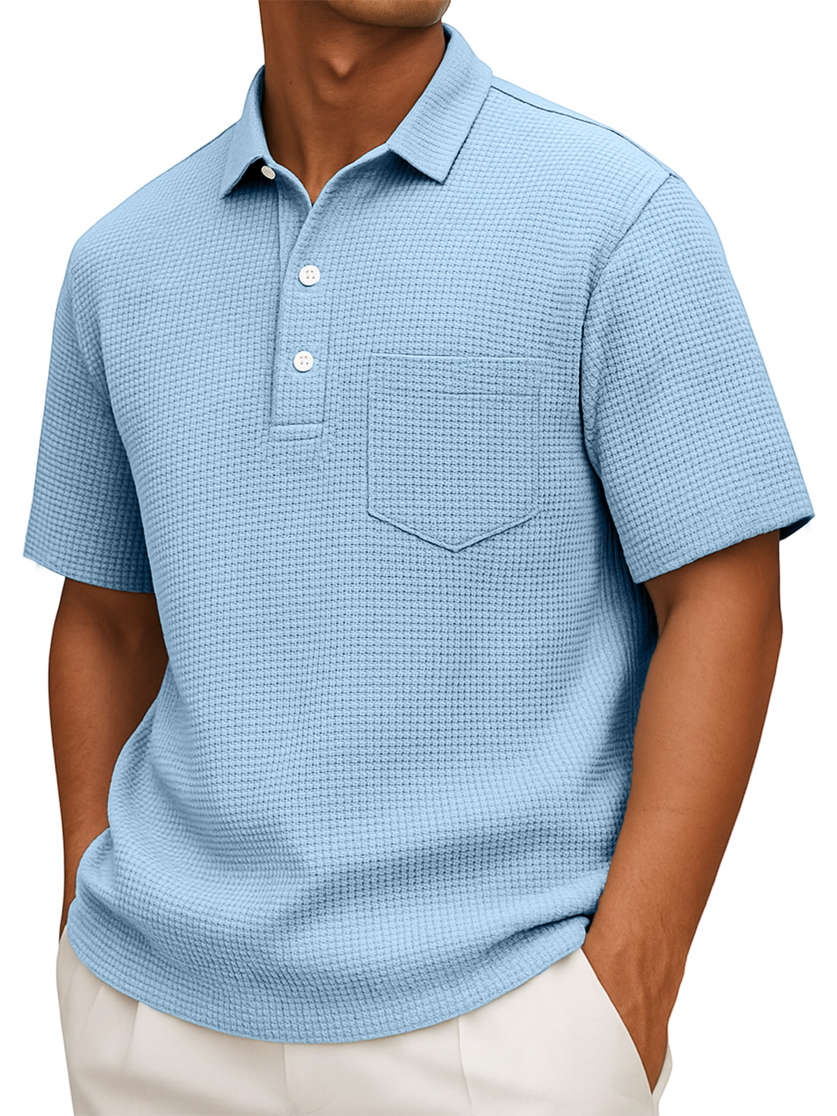 Herren Freizeit Poloshirt mit kurzem Arm in einfarbigem Waffelstrick-deurabatt