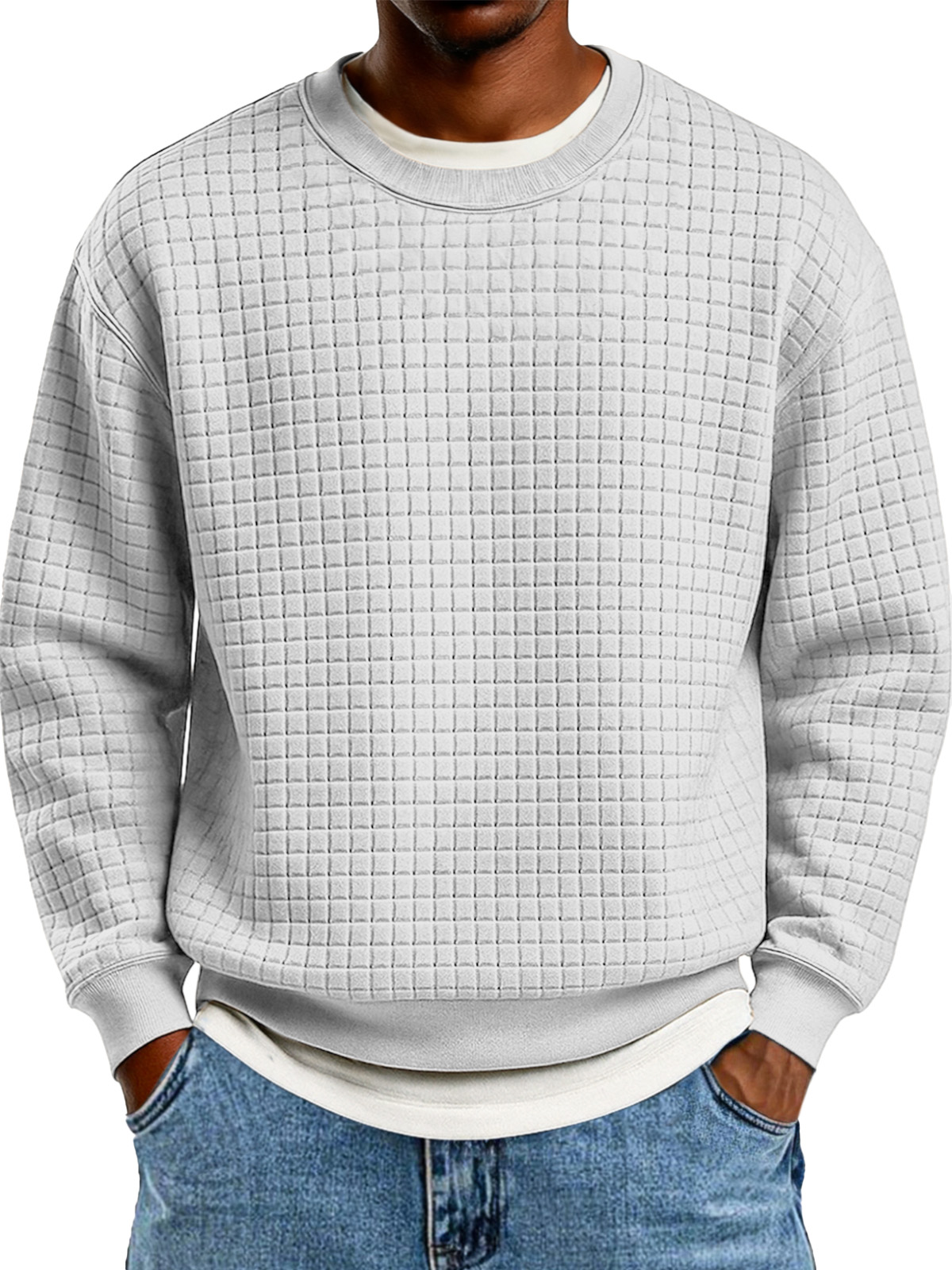 Winter Einfach Lässig Kleine Quadratische Textur Rundhals Langarm Sweatshirt-deurabatt