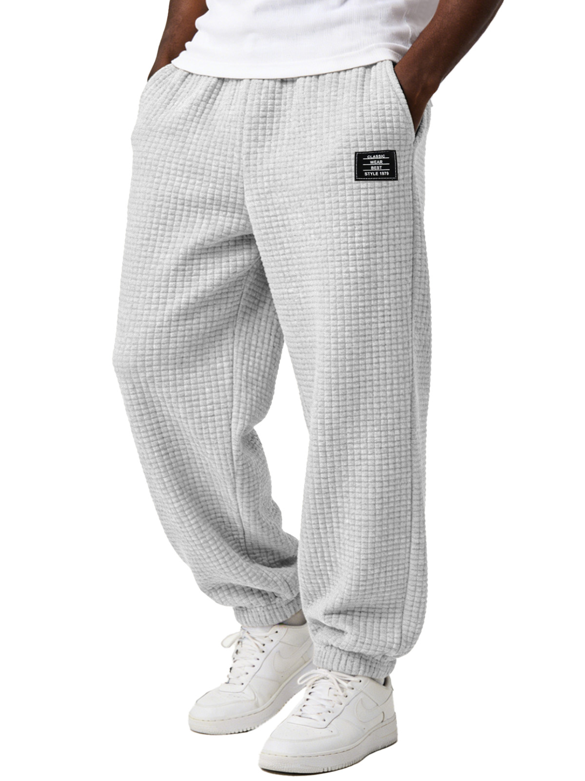 Herren einfache und vielseitige karierte bequeme lockere Jogginghosen mit Stickerei-deurabatt