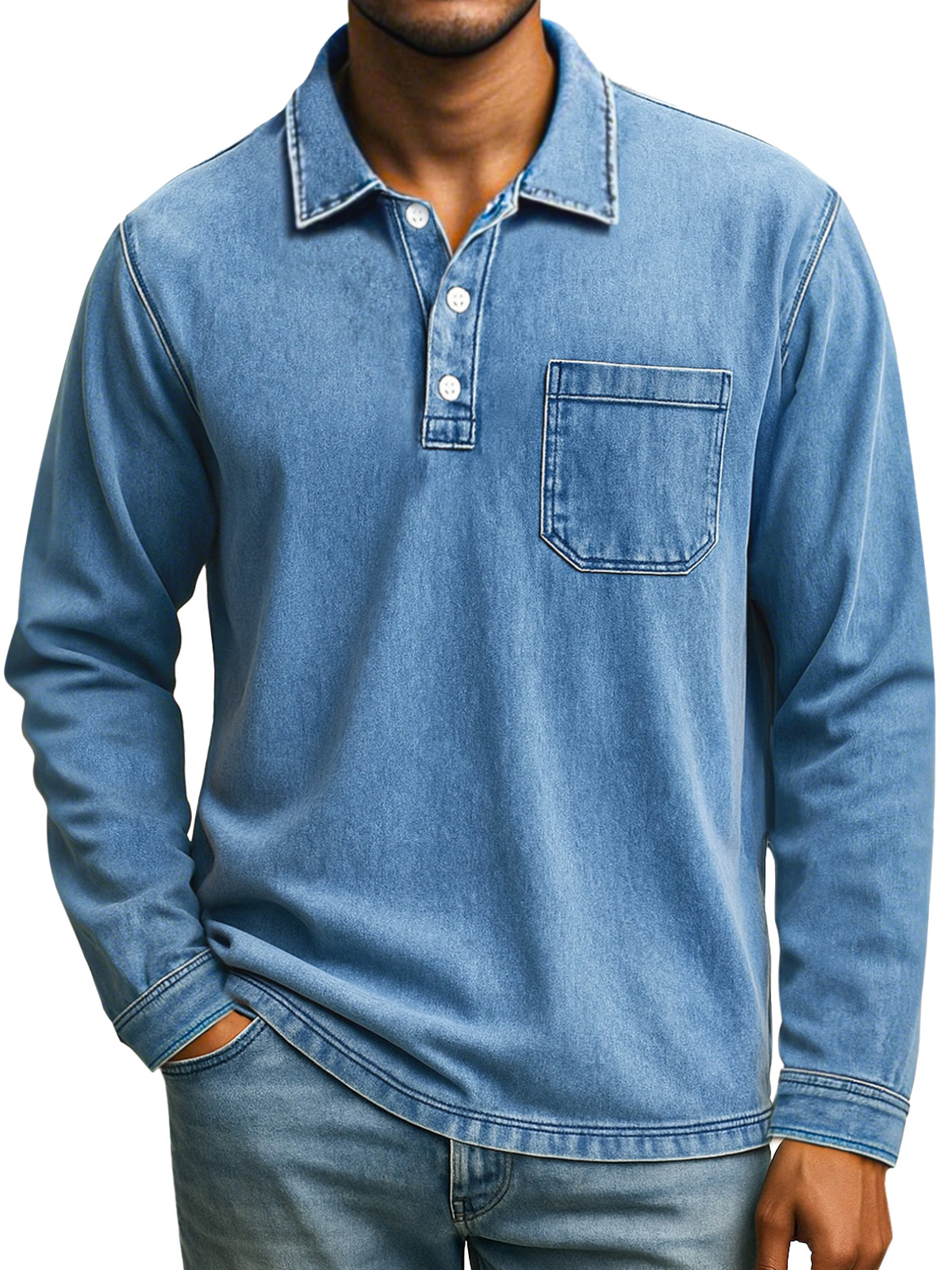 Herren Retro Freizeit Tägliches Einfarbiges Langarm Poloshirt mit Revers-deurabatt
