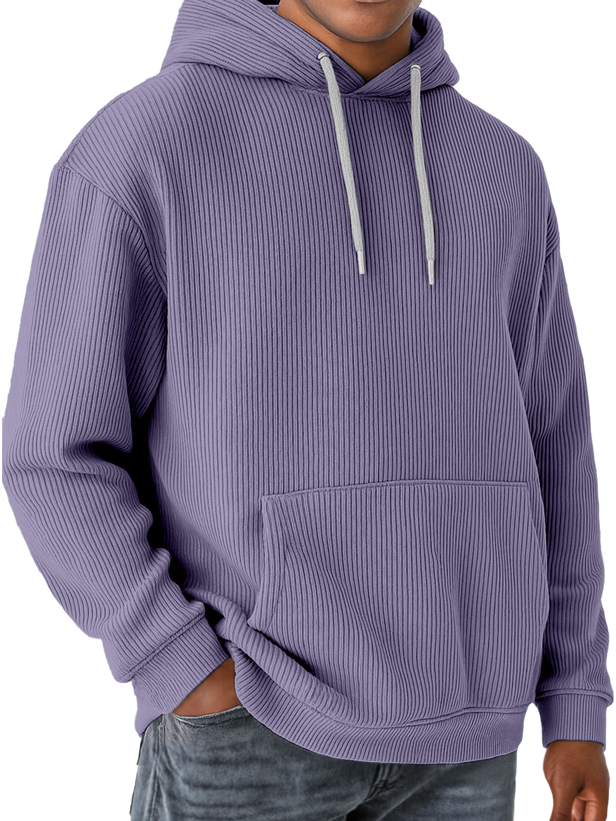 Herren Sweatshirt mit Kapuze, einfarbig, vertikale Pit-Streifen, Taschen, lange Ärmel-deurabatt