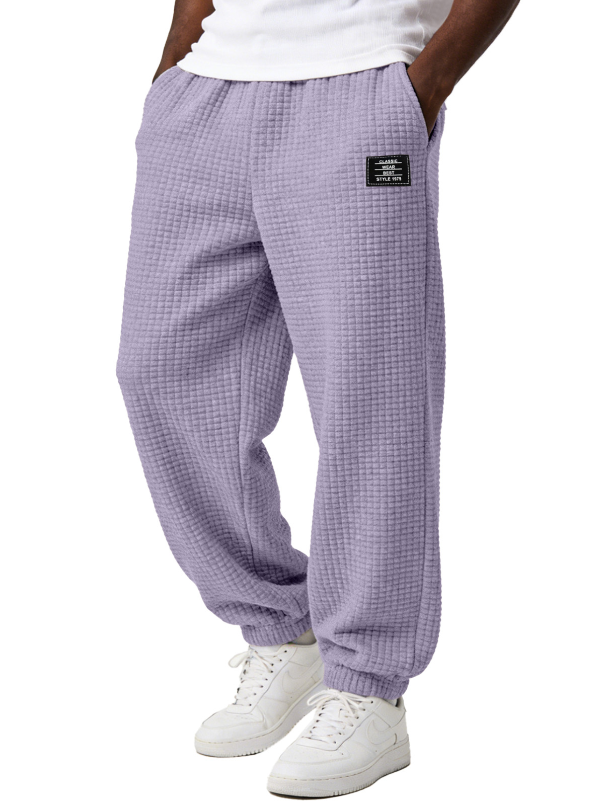 Herren einfache und vielseitige karierte bequeme lockere Jogginghosen mit Stickerei-deurabatt