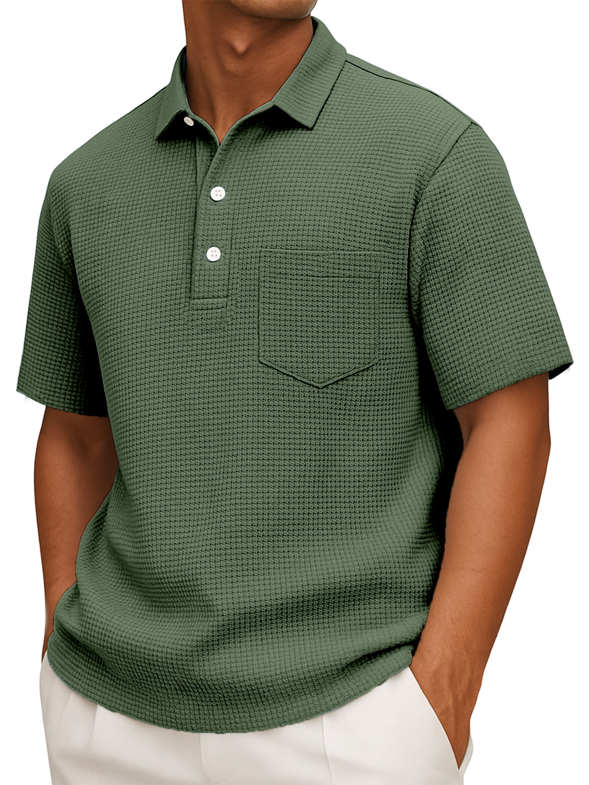 Herren Freizeit Poloshirt mit kurzem Arm in einfarbigem Waffelstrick-deurabatt