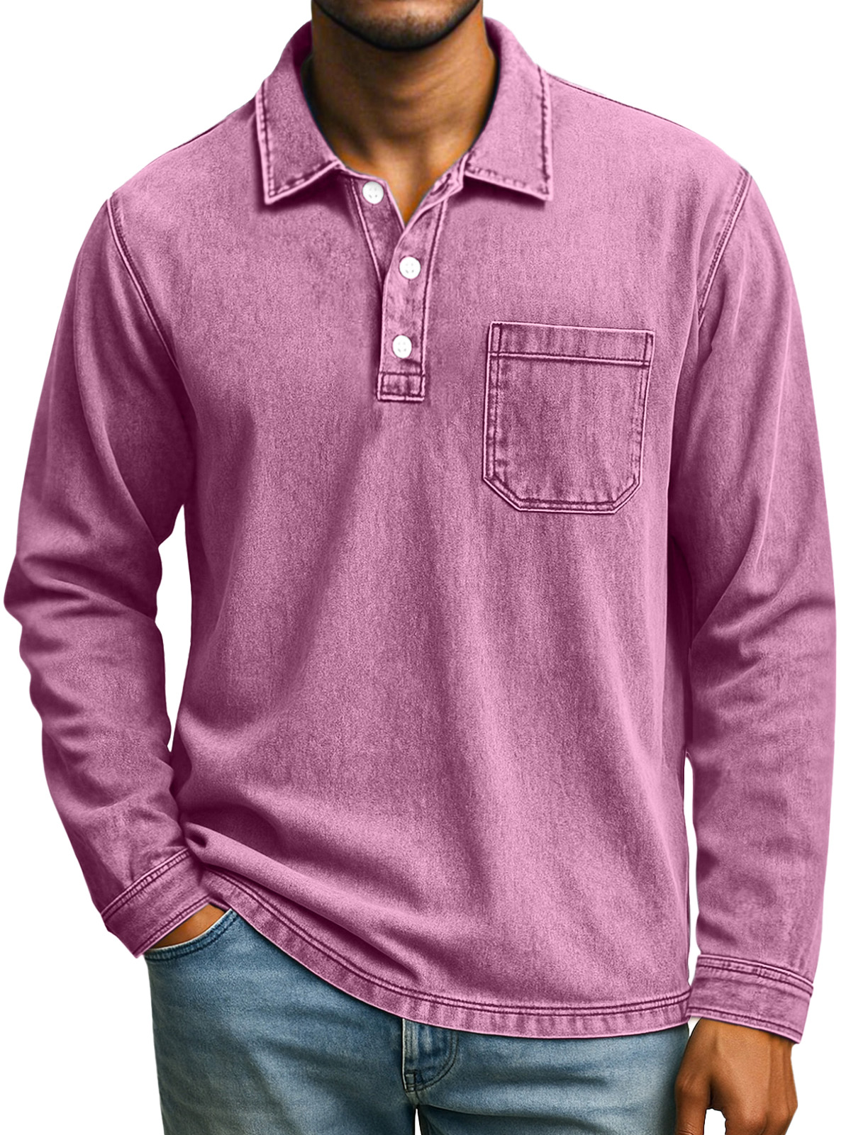 Herren Retro Freizeit Tägliches Einfarbiges Langarm Poloshirt mit Revers-deurabatt