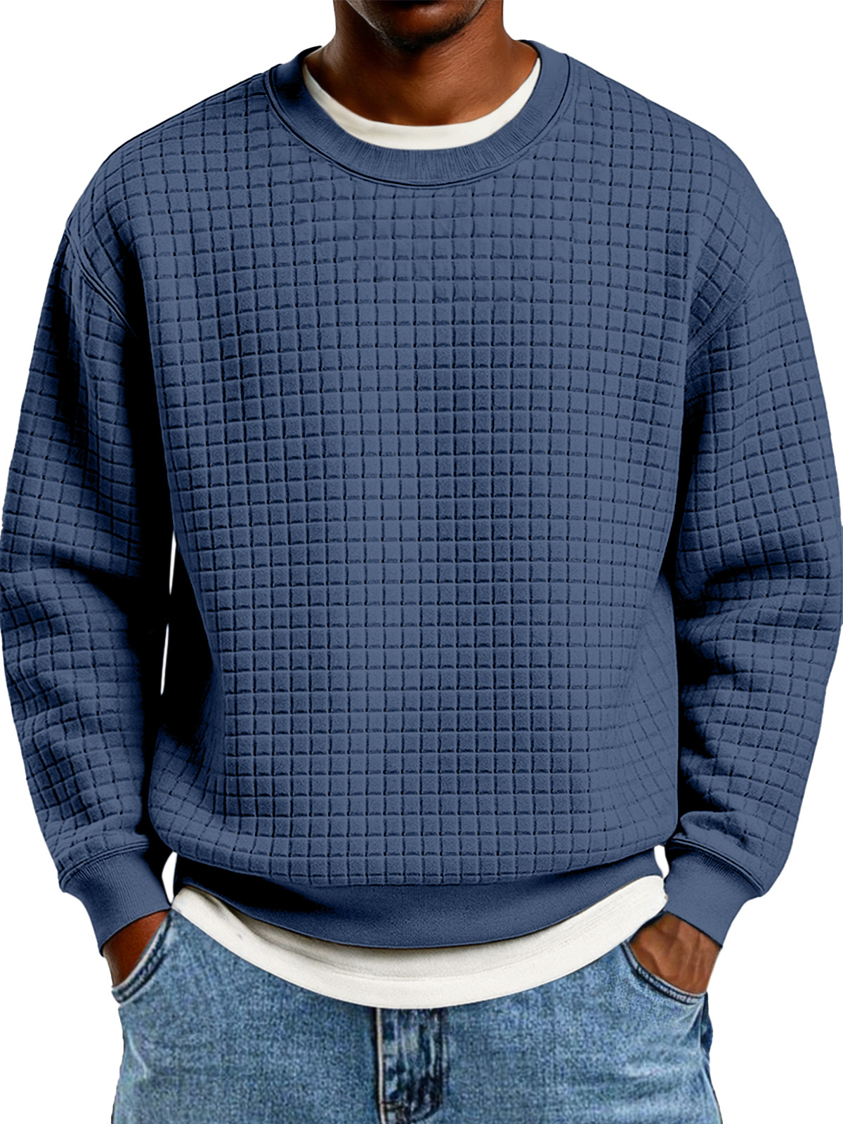 Winter Einfach Lässig Kleine Quadratische Textur Rundhals Langarm Sweatshirt-deurabatt