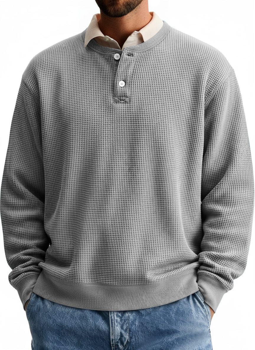 Herren Einfaches Waffel Freizeit Langarm Henley Shirt-deurabatt